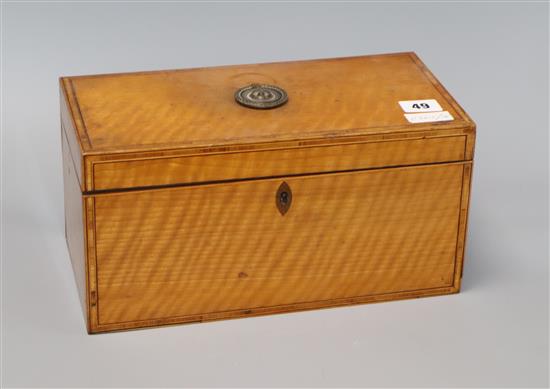 A George III inlaid satinwood tea caddy length 31cm